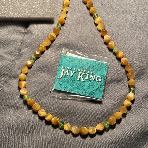 Tiger eye with peridot accents long single strand necklace by Jay King - Picture 8 of 14